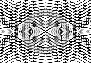 repeatable and tileable grid, mesh of zig-zag, criss-cross and wavy interlace, intertwine and interweave lines. abstract lattice