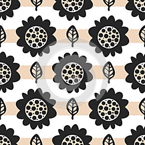 Repeated abstract silhouettes of flowers and leaves. Seamless pattern.