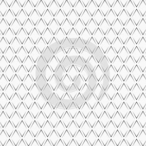 Repeated black angle brackets on white background. Seamless pattern design. Chevrons abstract artwork. Curves ornament.