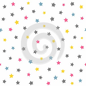 Repeated coloured stars. Cute seamless pattern for kids.