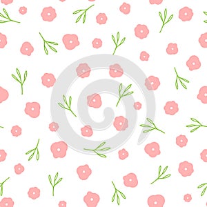 Repeated cute flowers and leaves drawn by hand. Nice floral seamless pattern.
