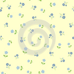 Repeated cute flowers with leaves. Seamless floral pattern for feminine and girlish design.