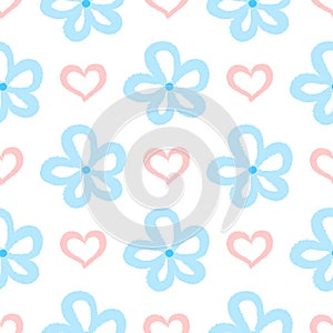 Repeated flowers and hearts. Cute seamless pattern for children.