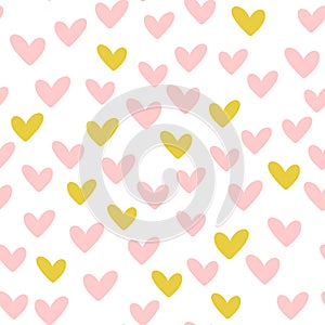 Repeated hearts. Drawn by hand. Romantic seamless pattern.