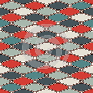 Repeated octagons stained glass mosaic background. Retro ceramic tiles. Seamless pattern with geometric ornament.