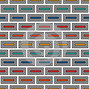Repeated rectangular blocks abstract background. Bricks motif. Ethnic style seamless pattern with geometric ornament.