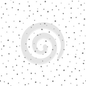 Repeated scattered rounded dots. Seamless pattern with gray spots on white background. Drawn by hand.