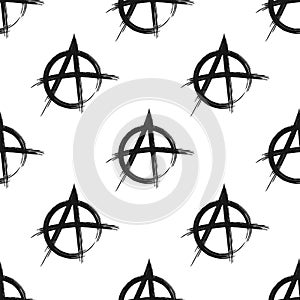 Repeated sign of anarchy. Seamless pattern. Painted by hand with rough brush. photo
