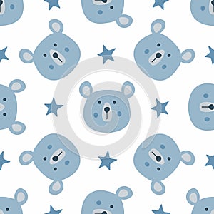 Repeated stars and heads of funny bears. Cute seamless pattern for children.