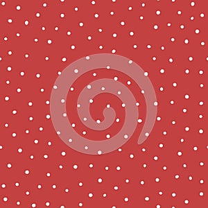 Repeated white and gray rounded dots on red background. Trendy seamless pattern.