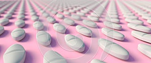 Repeated white tablets on pink background, 3d illustration