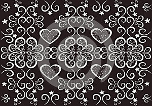 Repeating abstract background with hearts and flowers