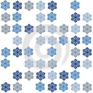 Repeating christmas seamless pattern, geometric snowflake white blue tile mosaic background