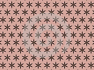 Repeating floral pattern in brown on a light pink background.
