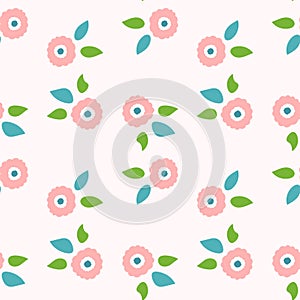Repeating flowers with leaves. Cute seamless pattern. Endless floral print.