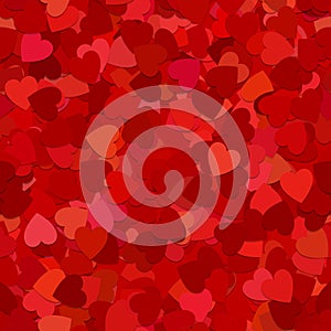 Repeating geometric heart pattern background - vector graphic design from rotated red hearts