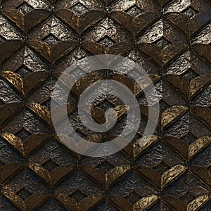 A repeating geometric pattern with a 3D texture features diamond