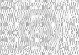Repeating geometric pattern of hexagonal shapes with a 3D effect. The design features interlocking