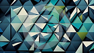 A geometric pattern with triangles in different shades of blue and green, Generative AI, illustration