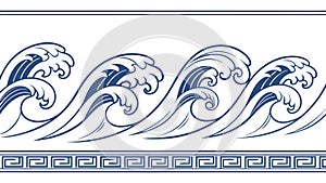 Repeating Ocean Wave Border Design Element, vector design Generative AI