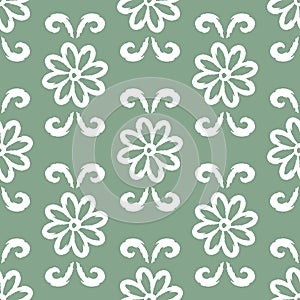 Repeating ornament of flowers and curls. Seamless pattern.