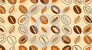 Seamless Pattern of Coffee Beans in Various Shades and Styles