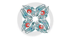 Repeating pattern resembling hemoglobin molecules, showcasing tetrameric