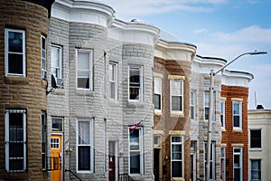 Repeating pattern of row houses in Hampden, Baltimore, Maryland.