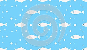 A repeating pattern of simple white fish silhouettes swimming am
