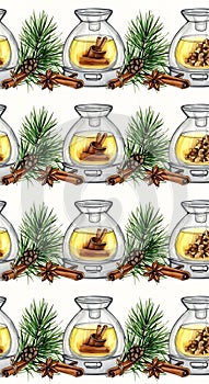 Repeating Pattern of Spice Jars with Herbs
