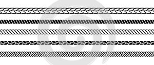 Repeating ropes set. Seamless hemp cord lines collection. Black chain, braid, plait stripes bundle. Horizontal