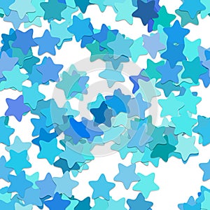 Repeating star pattern background - vector design from rounded pentagram stars in light blue tones with shadow effect