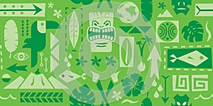 Repeating Tiki Pattern | Seamless Polynesian Wallpaper | Tropical Background Design | Vector Island Icons