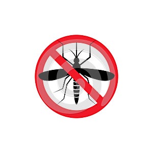 Repellent mosquito stop sign icon. Malaria pest insect anti mosquito warning symbol