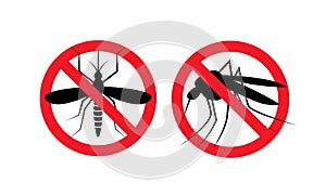 Repellent mosquito stop sign icon. Malaria pest insect anti mosquito warning symbol