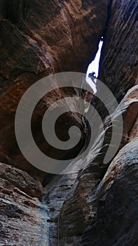 Repelling down Lambs Knoll Outside of Zion National Park