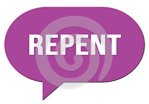 REPENT text written in a violet speech bubble