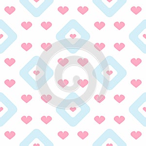 Repetitive hearts and rhombuses. Romantic seamless pattern. photo