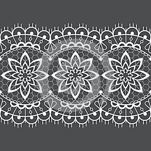 Seamless lace vector design - detailed retro wedding lace pattern with flowers and swirls, symmetric ornament