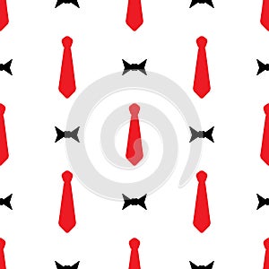 Repetitive men`s bow ties and neckties. Stylish seamless pattern. Vector illustration.