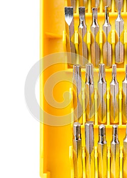 Replaceable bits for screwdriver isolated on a white background