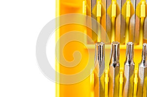 Replaceable bits for screwdriver isolated on a white background