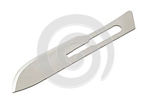 Replaceable blade of surgical scalpel, close-up, isolated on white background with clipping path