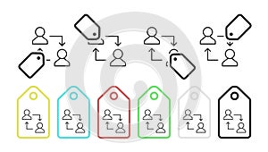 Replacement of employee vector icon in tag set illustration for ui and ux, website or mobile application cooking street