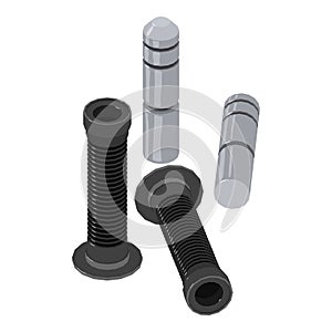 Replacement part icon isometric vector. Black handlebar grip bike connecting pin