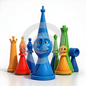 Replacement pieces. Unusual 3D chess pieces on white background