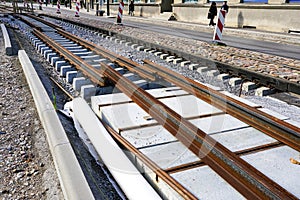 Replacement of tram rails, railroad reconstruction in city