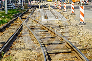 Replacement of tram rails, railroad reconstruction in city