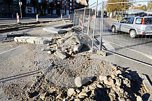 Replacement of tram rails, railroad reconstruction in city