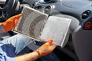 Replacing the dirty cabin pollen air filter for a car